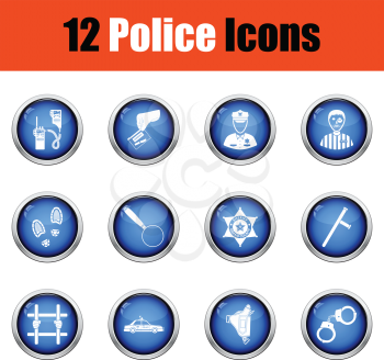 Set of police icons.  Glossy button design. Vector illustration.