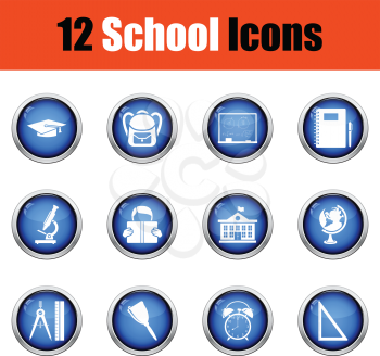 School icon set.  Glossy button design. Vector illustration.