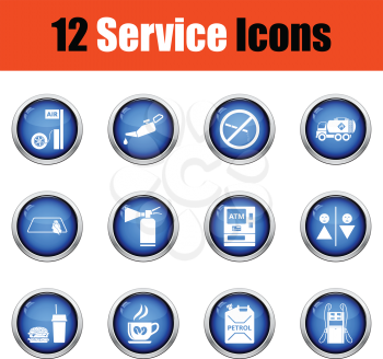 Set of twelve Petrol station icons.  Glossy button design. Vector illustration.