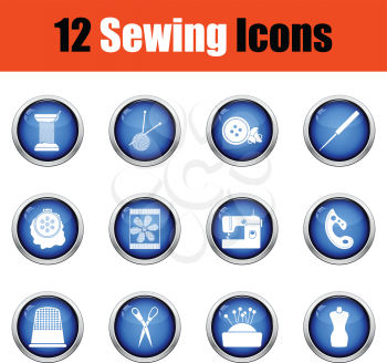Set of twelve sewing icons.  Glossy button design. Vector illustration.