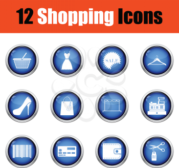 Shopping icon set.  Glossy button design. Vector illustration.