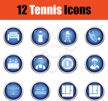 Tennis icon set.  Glossy button design. Vector illustration.