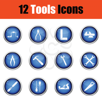 Tools icon set.  Glossy button design. Vector illustration.