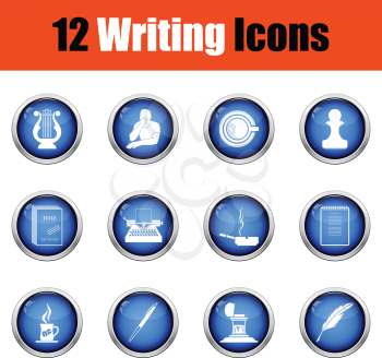 Set of writer icons. Glossy button design. Vector illustration.