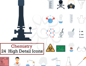 Set of 24 Chemistry Icons. Flat color design. Vector illustration.