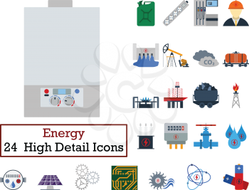 Set of 24 Energy Icons. Flat color design. Vector illustration.