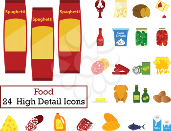 Set of 24 Food Icons. Flat color design. Vector illustration.
