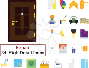 Set of 24 Housing repairs Icons. Flat color design. Vector illustration.