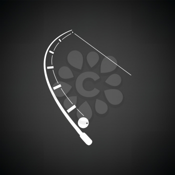 Icon of curved fishing tackle. Black background with white. Vector illustration.