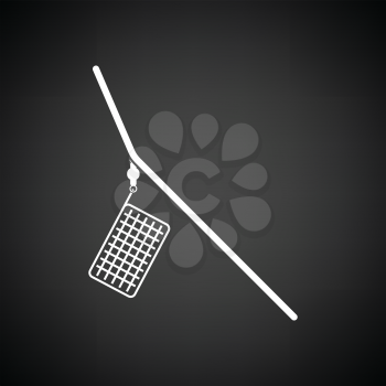 Icon of  fishing feeder net. Black background with white. Vector illustration.