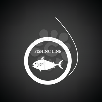 Icon of fishing line. Black background with white. Vector illustration.