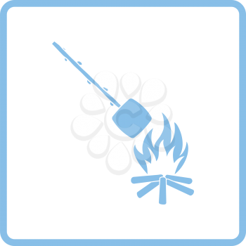 Camping fire with roasting marshmallow icon. Blue frame design. Vector illustration.