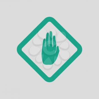 Icon of Warning hand. Gray background with green. Vector illustration.