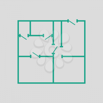 Icon of apartment plan. Gray background with green. Vector illustration.