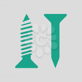 Icon of screw and nail. Gray background with green. Vector illustration.