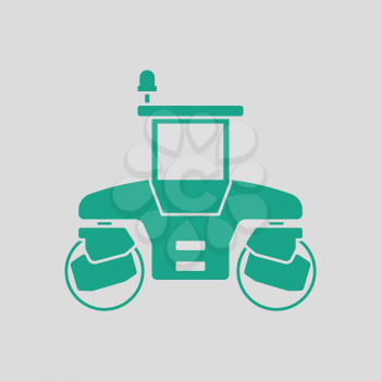 Icon of road roller. Gray background with green. Vector illustration.