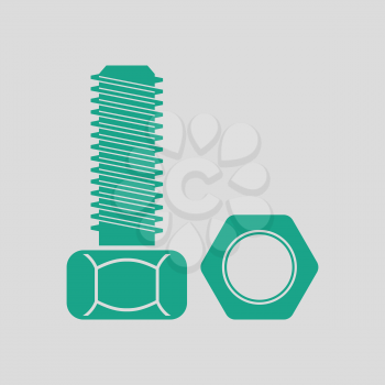 Icon of bolt and nut. Gray background with green. Vector illustration.