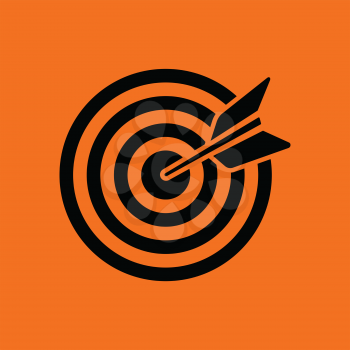Target with dart in bulleye icon. Orange background with black. Vector illustration.