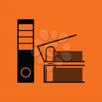 Folders with clip icon. Orange background with black. Vector illustration.