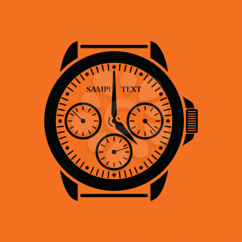 Watches icon. Orange background with black. Vector illustration.