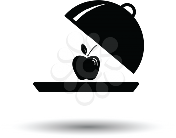 Apple inside cloche icon. White background with shadow design. Vector illustration.