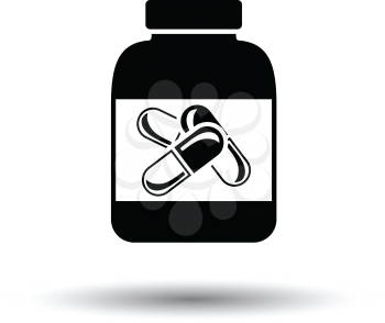 Fitness pills in container icon. White background with shadow design. Vector illustration.