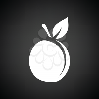 Peach icon. Black background with white. Vector illustration.