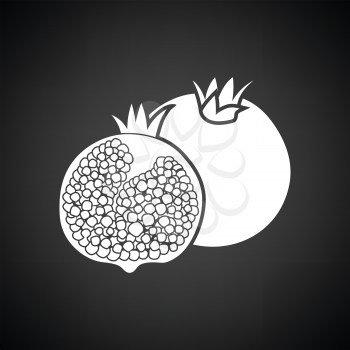 Pomegranate icon. Black background with white. Vector illustration.