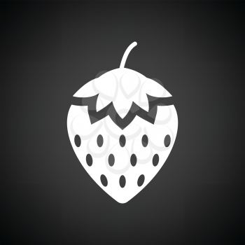 Strawberry icon. Black background with white. Vector illustration.