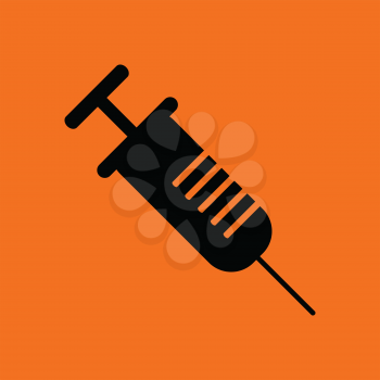 Syringe icon. Orange background with black. Vector illustration.