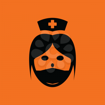 Nurse head icon. Orange background with black. Vector illustration.