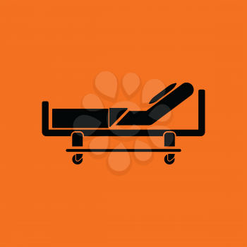 Hospital bed icon. Orange background with black. Vector illustration.
