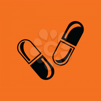 Pills icon. Orange background with black. Vector illustration.