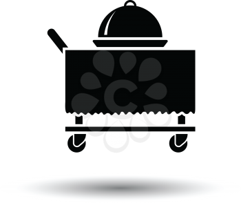 Restaurant  cloche on delivering cart icon. White background with shadow design. Vector illustration.