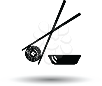 Sushi with sticks icon. White background with shadow design. Vector illustration.