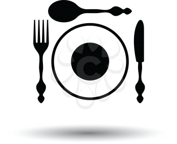 Silverware and plate icon . White background with shadow design. Vector illustration.