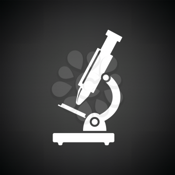 School microscope icon. Black background with white. Vector illustration.