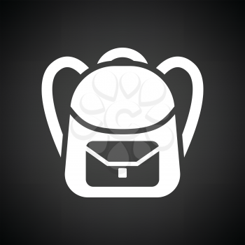 School rucksack  icon. Black background with white. Vector illustration.