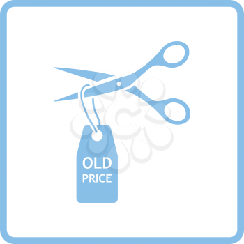 Scissors cut old price tag icon. Blue frame design. Vector illustration.