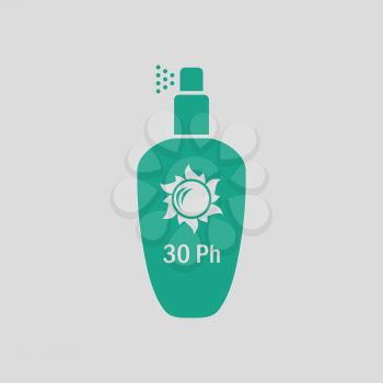 Sun protection spray icon. Gray background with green. Vector illustration.