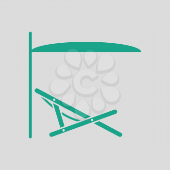 Sea beach recliner with umbrella icon. Gray background with green. Vector illustration.