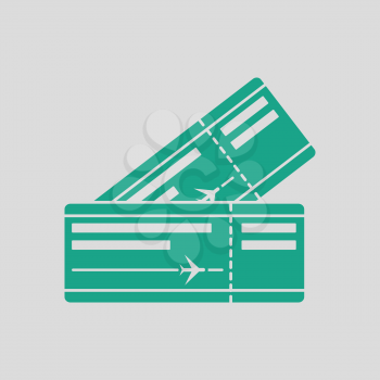 Two airplane tickets icon. Gray background with green. Vector illustration.