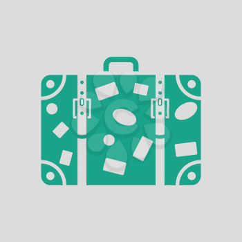 Suitcase icon. Gray background with green. Vector illustration.