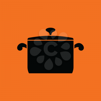Kitchen pan icon. Orange background with black. Vector illustration.