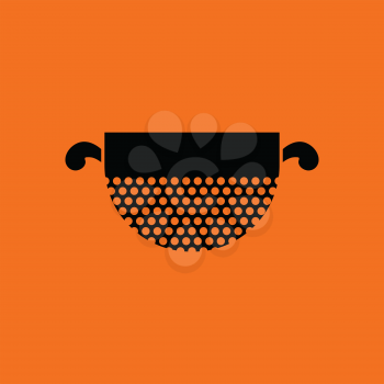 Kitchen colander icon. Orange background with black. Vector illustration.