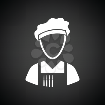 Artist icon. Black background with white. Vector illustration.