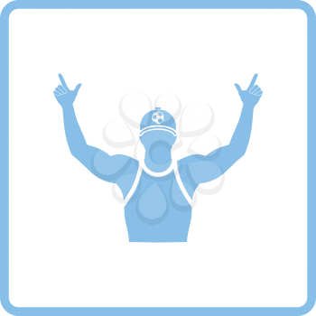 Football fan with hands up icon. Blue frame design. Vector illustration.