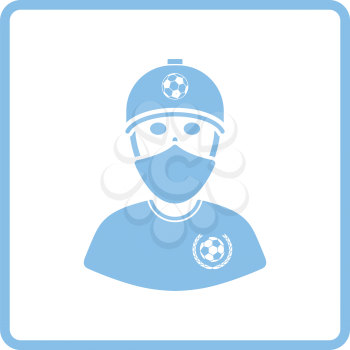 Football fan with covered  face by scarf icon. Blue frame design. Vector illustration.