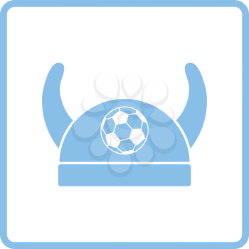 Football fans horned hat icon. Blue frame design. Vector illustration.