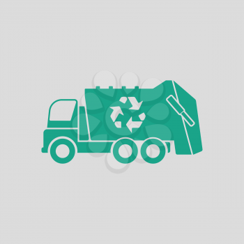 Garbage car recycle icon. Gray background with green. Vector illustration.